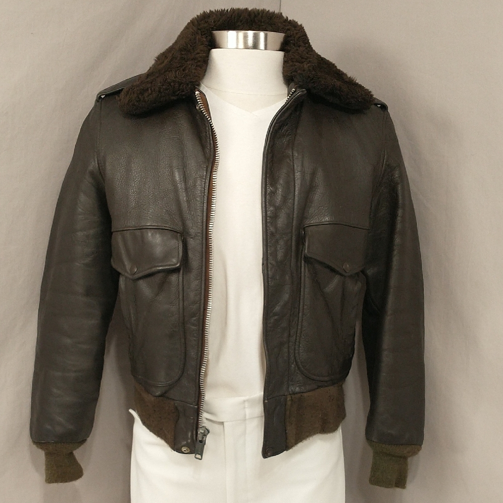 Vintage Insulated Leather Bomber Jacket DK Brown USA Made Golden Fleece Sz 40